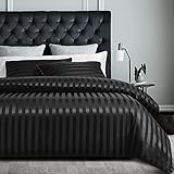 Damier Bettwäsche 200x200cm Satin Schwarz Gestreift Bettwäsche Set Glatt Glänzend Hochwertiges Seide Glanzsatin Bettbezug mit Verdecktem Reißverschluss und 2 Kissenbezüge 80 × 80 cm