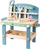 small foot Nordic Kompakt aus Holz, Kinder Werkbank mit Werkzeug und Zubehör, ab 3 Jahren, 11376, Blau Mint Pastell