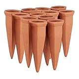 Relaxdays 12 x Tonkegel Bewässerung im Set, Pflanzen Wasserspender Ton, Wein und PET Flaschen Bewässerungskegel, Terracotta