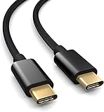 0,3m Nylon USB 3.1 (USB 3.0) Typ C Verbindungskabel, Ladekabel, Datenkabel, USB C auf USB C, schwarz, geflochtenes Nylonkabel, Goldstecker