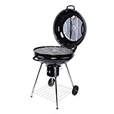 Garten Kugelgrill Holzkohlegrill Holzkohlegrillwagen, BBQ Kugelgrill Holzkohle Birch, Barbecue Kugelgrill mit Thermometer, Grill Holzkohle rund, Holzkohlegrill mit Deckel Ø58cm