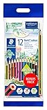 STAEDTLER Buntstifte Noris colour, rutschfeste Soft-Oberfläche, hohe Bruchfestigkeit, Made form Upcycled Wood, Set mit 12 brillanten Farben, Bonuspack mit Radierer und Bleistift, 61 SET6