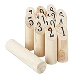 Relaxdays Kubb Wikingerspiel, skandinavisches Wurfspiel, naturbelassenes Holz, Outdoorspiel Erwachsene u. Kinder, natur, 5 x 5 x 22,5 cm