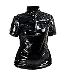 Rubberfashion Lack Hemd - Glanz Lack Kurzarm Tshirt - sexy Shirt für Damen und Herren Lack schwarz XXL