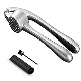 Auyeetek Knoblauchpresse Edelstahl Spülmaschinenfest Garlic Crusher Knoblauchpresse Mit Knoblauchschäler und Reinigungspinsel-Set Profi-Qualität leicht zu reinigen…