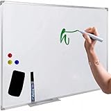 Retoo Magnetisches Whiteboard 60x45 cm mit 3 Magnete Schwamm Stift, Wandmontage Magnettafel mit Beschreibbar, Trocken und Abwischbar Weißtafel mit Stiftablage und Aluminiumleisten, weiß