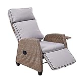 Grand patio Relaxliege Liegesessel mit Sitzkissen, Aluminiumgestell, Armlehnensessel Verstellbare Rückenlehne, Rattan Lehnstühle für Innen, Außeneinsatz (Beige Sitzkissen)