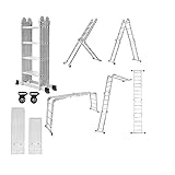 HENGMEI Mehrzweckleiter Aluminium mit plattform 4,7m Multifunktionale Klappleiter Arbeitsleiter Haushaltsleiter bis 150kg, 16 Stufen mit 2 Gerüstplatten