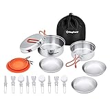 KingCamp Camping Kochgeschirr Set Kochset Geschirr Set Kochtopf aus Edelstahl für 3-4Person Outdoor Kochen Picknick Wandern