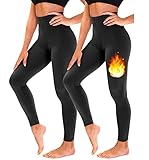 TNNZEET 2er Pack Thermo Leggings Damen Thermoleggins gefüttert Warme im Winter (Schwarz/Schwarz,L-XL)