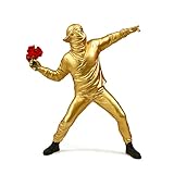 Skulptur Deko, Taxually Skulpturen Banksy Blumenwerfer Statue Modell Moderne Ornamente Figur Stabil für Desktop, Tisch, Wohnzimmer, Schlafzimmer (Gold)