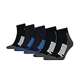 PUMA Unisex Puma Unisex Bwt Cushioned Quarter (5 Pack) Socks, Blue / Black, 43-46 EU