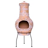 Nexos Terrassenofen Gartenkamin Terracotta 85 cm Gartenofen Stahlgestell Feueröffnung20x15 cm Schlotöffnung 26x15 cm robust 19,5 kg Grillkamin