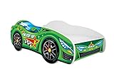 Topbeds Autobett, Auto-Bett, Kinderbett mit Rausfallschutz, Jugendbett, Babybett mit Lattenrost für Jungen & Mädchen, Racing Car (Green Car, 160x80 cm)