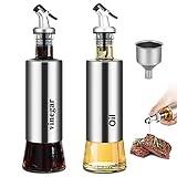 95Street ÖLflasche mit AusgießEr Öl Flaschen,2pcs Essig Und öLspender, Edelstahl OlivenöL Flasche Essigspender Olivenölspender für Küche und Grillparty, 300ML