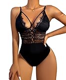 Buitifo Damen Sexy Body Ein Stück Babydoll Dessous Spitze Teddy Negligee(Black,S)