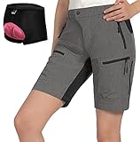 Cycorld MTB Shorts Damen MTB Hose, Atmungsaktiv Radhose Damen Outdoor Bike Shorts mit Verstellbaren Klettverschlüssen (Dark Grey with Pad, L)