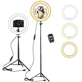 10 Zoll LED Ringlicht mit 59 Zoll Stativständer & Handyhalter, Dimmbare Tischringlicht für YouTube-Videoaufnahmen, Selfie, Live-Stream, Makeup/Fotografie Kompatibel mit Smartphone