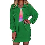 Damen Rock Anzüge Blazer Jacken Bodycon Bleistift Mini Röcke Sets Frauen Trendy Solide Langarm Turndown Cardigan Freizeitkleid Zweiteiliges Set Damen Elegant 2 Stück Verkaufsfreiheit, 01 grün, 48