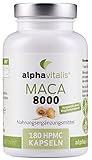 Alphavitalis Maca 8000 Gold vegan - 180 Kapseln 20:1 Maca Wurzel Extrakt - deutsche Herstellung - laborgeprüft - ohne Magnesiumstearat - hochdosiert - 8000mg Pulver pro Kapsel in Premiumqualität