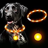 FORMIZON Hundehalsband Leuchtend, LED Leuchthalsband für Hunde, USB Aufladbar Wasserdicht Hundehalsband, 4 Modi Verstellbare Länge Hunde Halsband, Sicherheitshalsband für Hunde und Katzen (Orange)