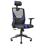 Mars Gaming MGC-ERGO Blau, Ergonomischer Gaming Stuhl, Atmungsaktives Mesh, Einstellbare Nacken + Lendenwirbelstütze + Armlehnen