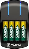 VARTA Akku Ladegerät, inkl. 4X AA 2100mAh, Batterieladegerät für wiederaufladbare Batterien, lädt 2 oder 4 AA/AAA gleichzeitig, Plug Charger