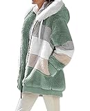 ABINGOO Damen Mantel Kapuzenjacke Winterjacke Mode Warm Hoodie Pullover Jacken Reißverschluss Plüschjacke Fleecejacke Oberteile(Grün,2XL)