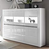 Lomadox Vitrinen-Highboard in weiß Hochglanz inkl. LED Breite: 164cm