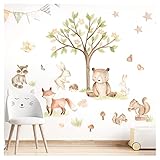 Grandora Waldtiere Wandsticker für Kinderzimmer Wandtattoo Bär Fuchs Baum Babyzimmer Wandaufkleber Deko DL853-4