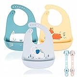 YINGJEE OZRS 新品 3 Pack Baby Lätzchen Wasserdichte Silikon Lätzchen für Babys und Kleinkinder Unisex Superweiche, hochwertige und leicht Futtertasche Reiselätzchen mit Sicherheitsschlos