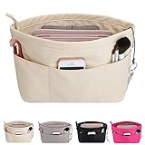 HyFanStr Handtaschen Organizer Nylon, Taschenorganizer Tasche in Tasche Organizer Innentaschen für Handtaschen mit Schlüsselkette,Beige,Mittel