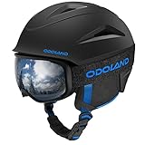 Odoland Skihelm mit Skibrille Set Erwachsene Snowboardhelm mit Snowboardbrille für Damen und Herren und Jugend Ski Goggles UV 400 Schutz Snowboard Brille zum Skifahren und Bergsteigen Schwarz+Blau M