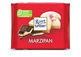 Neues Design: RITTER SPORT Marzipan 100 g, dunkle Schokolade gefüllt mit Edel-Marzipan aus kalifornischen Mandeln, gefüllte Halbbitterschokolade aus Edel-Kakao mit Marzipan