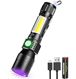 UV Taschenlampe 3 in 1 UV Lampe, LED Taschenlampe USB Aufladbar Magnet Zoombar, Banral Wasserdicht COB Arbeitsleuchte, 7 Modi, 395nm Ultraviolett Licht Urin detektor für Haustier (1PC)