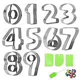 LOOPES 10pcs Ausstecher Zahlen 0-9 Fondant Ausstechform Nummern Design Keksausstecher Edelstahl Plätzchenausstecher DIY Number Cookie Cutter mit Backpinsel Teigschaberkarte für Keks Backen Kuchen