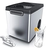 BXBX Eiswürfelmaschine 14 kg 24 h, 6 Minuten Produktionszeit, Selbstreinigung, 2 Würfelgrößen, 2.2 Liter Wassertank, LCD-Display, Leise DC-Fan, Silber, 34,8 x 24,8 29,5 cm