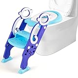 LIFEZEAL Toilettensitz Kinder, Toilettentrainer mit Treppe & Griffen, Faltbar Töpfchen für Kleinkinder 2-7 Jahren, Baby Toilette Sitz mit PVC Polster & Tritthocker, bis 50 kg belastbar (Blau+Blaurot)