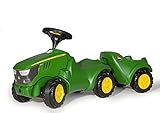 Rolly Toys 135660 Babyrutscher Minitrac John Deere 6150R mit Anhänger rollyMinitrac Trailer (Hänger kippbar, Ablagefach unter Motorhaube, Lenkrad mit Hupe, für Kinder ab 1,5 Jahren), grün