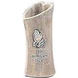 Grabvase mit Spruch Wir vermissen dich Grabschmuck Sortiment Friedhofsvase Grabvasen Friedhof Frostsicher Grab Dekoration Blumenvase Grab Vase Grau Grabdekoration moderne Vasen Deko