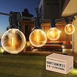 30M LED Lichterkette Außen G40 Lichterkette Glühbirnen Außen IP44 Wasserdichte mit 50+3 E12 Plastik Birnen Warmweiß Dimmbar für Garten Terrasse Balkon Patio Hochzeit Weihnachten Lichterkette