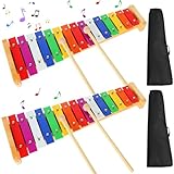 Xylophon für Kinder,Glockenspiel,Xylophon Holz,2 Stück Xylophon 15 Töne Regenbogentaste Xylophon mit 4 Schlägeln Windspiel Holz Musikinstrument Instrument Ideal Geschenk für pädagogische Instrumente