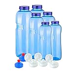 6 x Original Flaschen aus TRITAN ohne Weichmacher Sparset 2 x 1 Liter (rund), 2x 0,75 Liter (rund), 2x0,5 Liter (rund) + 5 Standarddeckel+ 3 Sportdeckel (FlipTop) + 2 Trinkdeckel (Push PULL) BPA frei