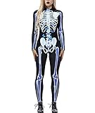 IDGREATIM Frauen Halloween Jumpsuit Sexy 3D Grafik Halloween Cosplay Kostüme Schmetterling Skeleton Druck Stretch Dünne Catsuit Jumpsuit Bodysuit M