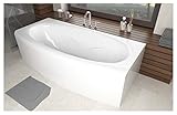 ECOLAM Badewanne Wanne Rechteck Telimena Design Acryl weiß 160x75 cm + 3 Elemente der Schürze Ablaufgarnitur Ab- und Überlauf Automatik Füße Silikon Komplett-Set