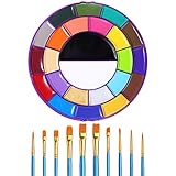 BOBISUKA Gesichts- Körperfarben Set mit 24 Ölfarben Face Body Paint Schminkpalette Kinder + 10 blaue Pinsel für Halloween Fasching Theaterschminke Strahlend im UV-Licht