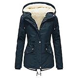 MKIU9 Funktionsjacke Damen 3 In 1 Winterjacke Lang Warm Gefüttert Winterparka Wintermantel Warme Steppjacke Steppmantel Sweatshirt Langarm Hoodie Kapuzenpullover, M, Marine