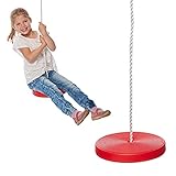 Stabile Affenschaukel für Draußen - Rot Teller ca. 30cm, 60 kg Tragkraft, Polyseil: Durchmesser ca. 10mm, bis 180 cm höhenverstellbar - Praktisches Kinder-Spielgerät Wetterfeste Tellerschaukel