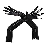 iixpin Herren Latex Handschuhe Lack Leder Fingerhandschuhe Fingerlos Abendhandschuhe Sexy Glänzend Lange Handschuhe für Party Nacht Club Gogo Schwarz_Fingerhandschuhe XL