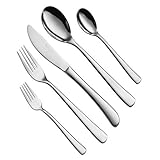 WUJO Besteck set, Besteck aus Edelstahl, 30-teiliges Silber Besteck Set inkl. Messer, Gabel, Löffel, Tee-/ Kaffeelöffel Essbesteck für 6 Personen, Spiegelpoliert, Spülmaschinenfest